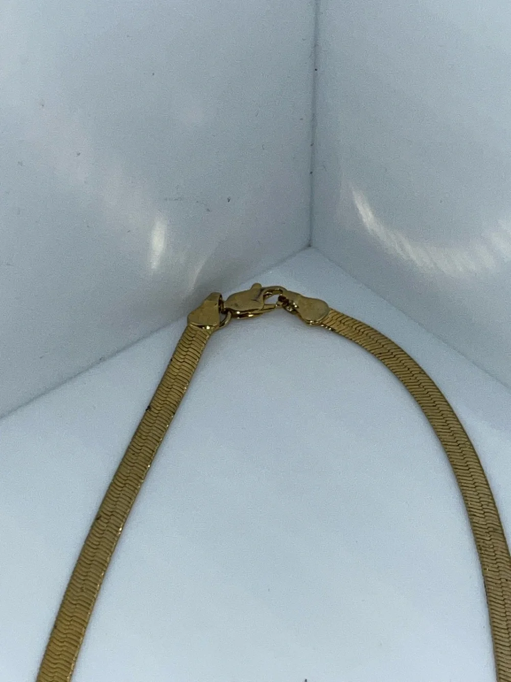 Gold Colored 23” Herringbone Chain Necklace, Lobster Clasp